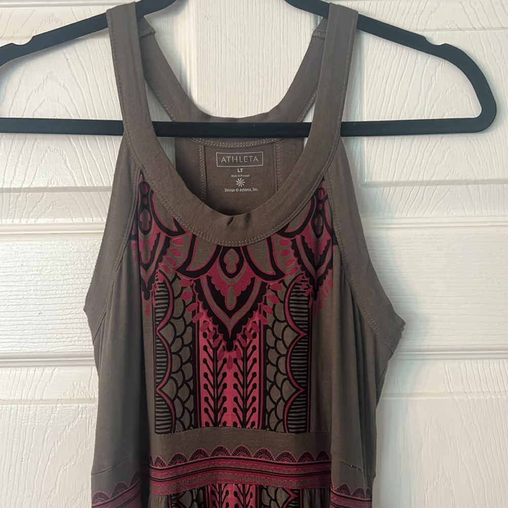 Athleta Rio Olive/Pink Maxi Dress, built in bra. Size Large Tall
